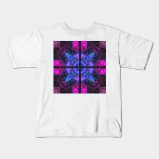 Mosaic Kaleidoscope Square Blue and Purple Kids T-Shirt